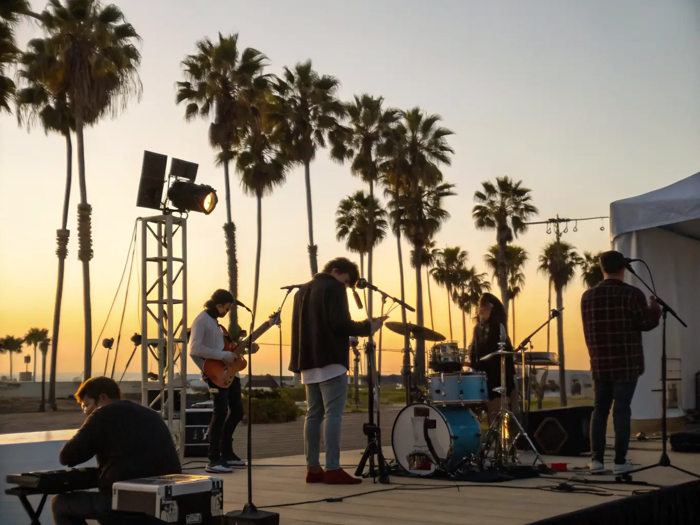 A dynamic image of the ECHO DES GLACIERS ensemble performing at a local community event, showcasing their musical talent and community engagement.